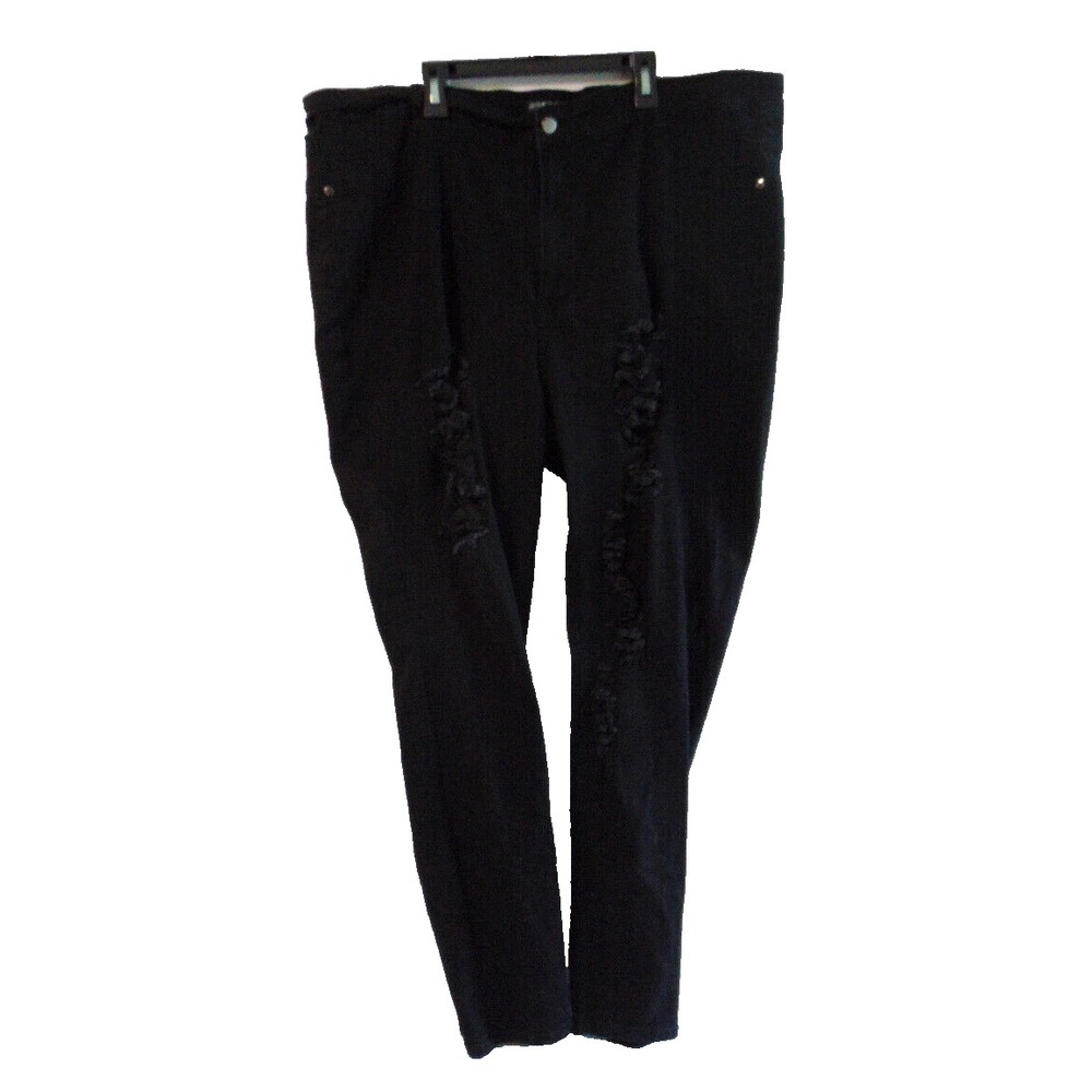 Women's Black Denim Jeans 3X Distressed Stretch High Rise Fashion Nova